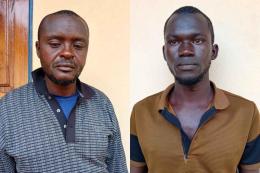 Collage photo of two suspects arrested with a stolen Isuzu lorry